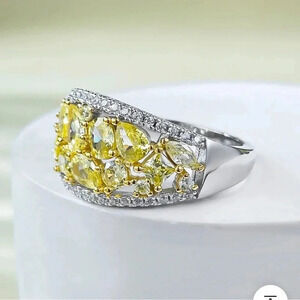 Ring925 Silver Topaz Synthetic Gemstone High Carbon Diamond Rings for Women